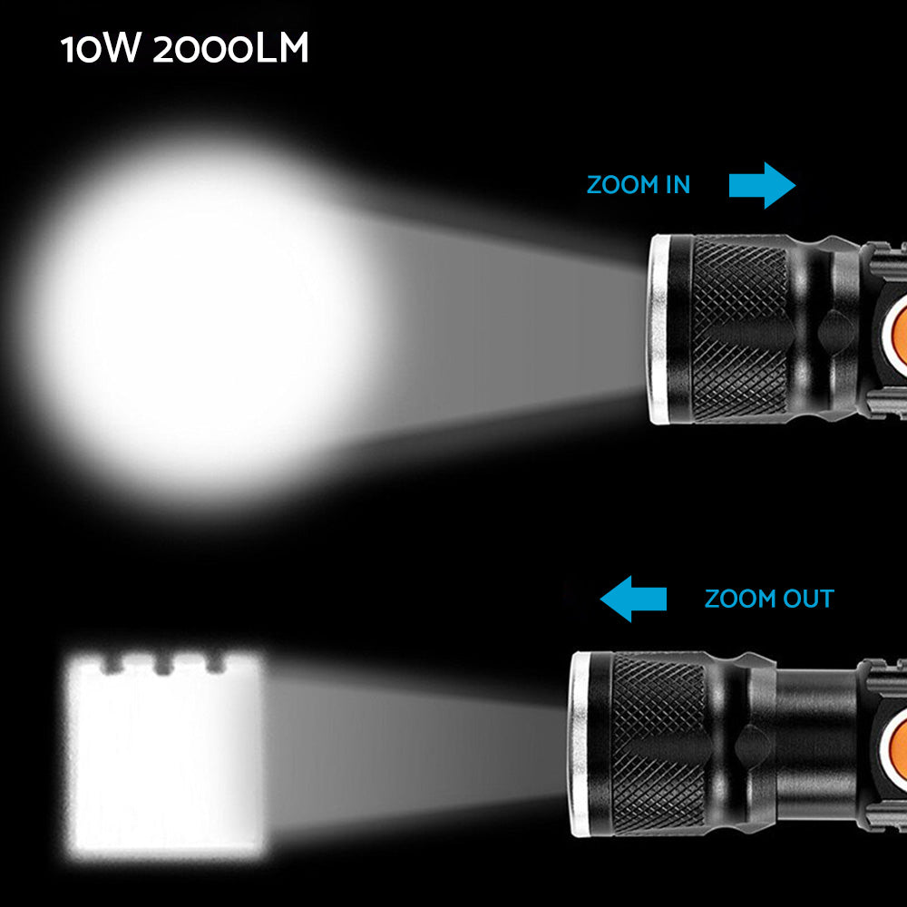 2PCS USB Rechargeable LED Flashlight Waterproof Torch Black.