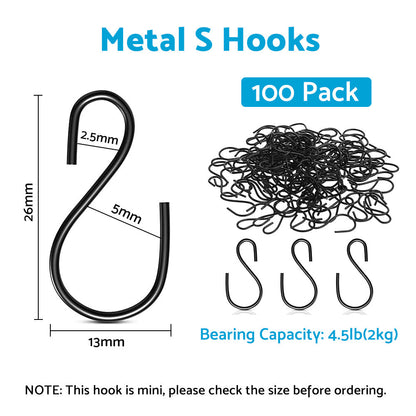 S Shaped Hooks Small Metal for Hanging Plants Mini Ornament Hooks Black Hangers.