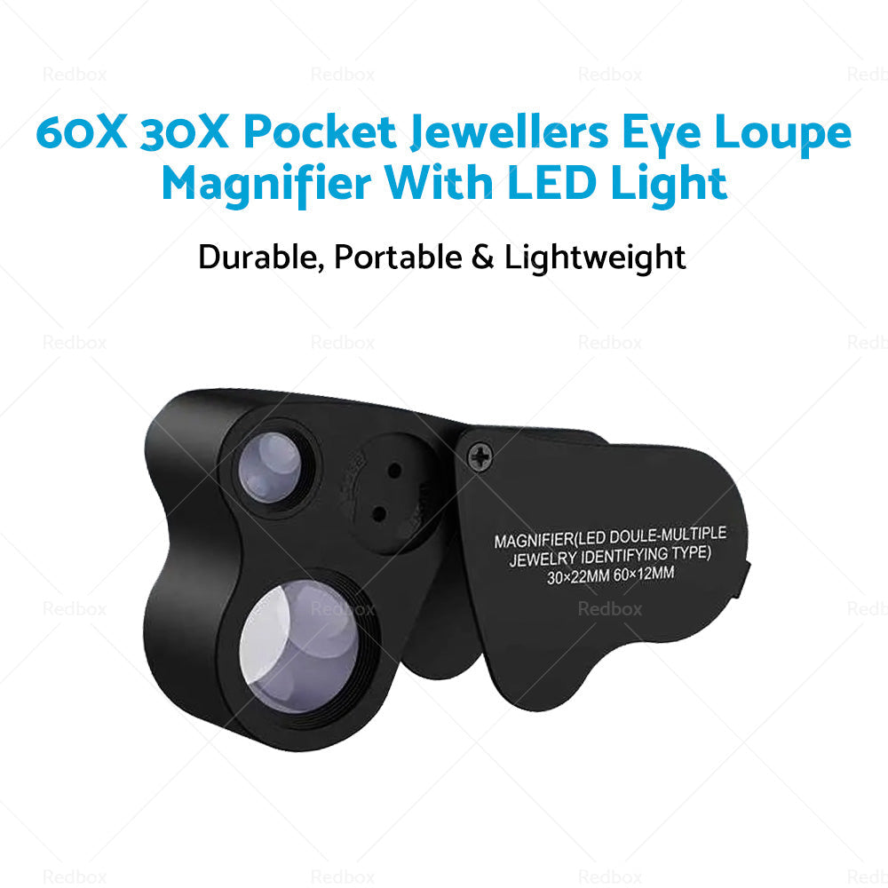 60x30mm Pocket Jeweller’s Eye Loupe Magnifier With LED Light Suitable For Jewelry