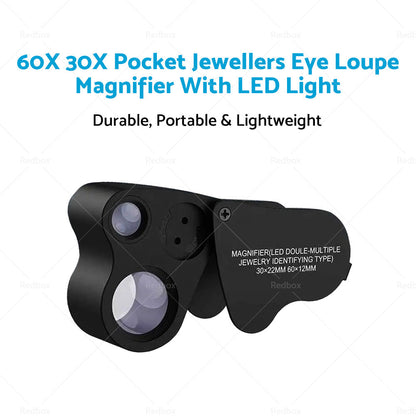 60x30mm Pocket Jeweller’s Eye Loupe Magnifier With LED Light Suitable For Jewelry