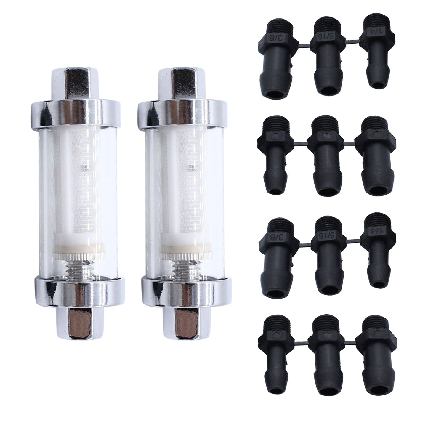 2x Reusable Washable Chrome Glass Inline Fuel Filter Suitable For 1/4 Inch, 5/16 Inch & 3/8 Inch Fuel Lines