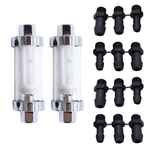 2x Reusable Washable Chrome Glass Inline Fuel Filter Suitable For 1/4 Inch, 5/16 Inch & 3/8 Inch Fuel Lines