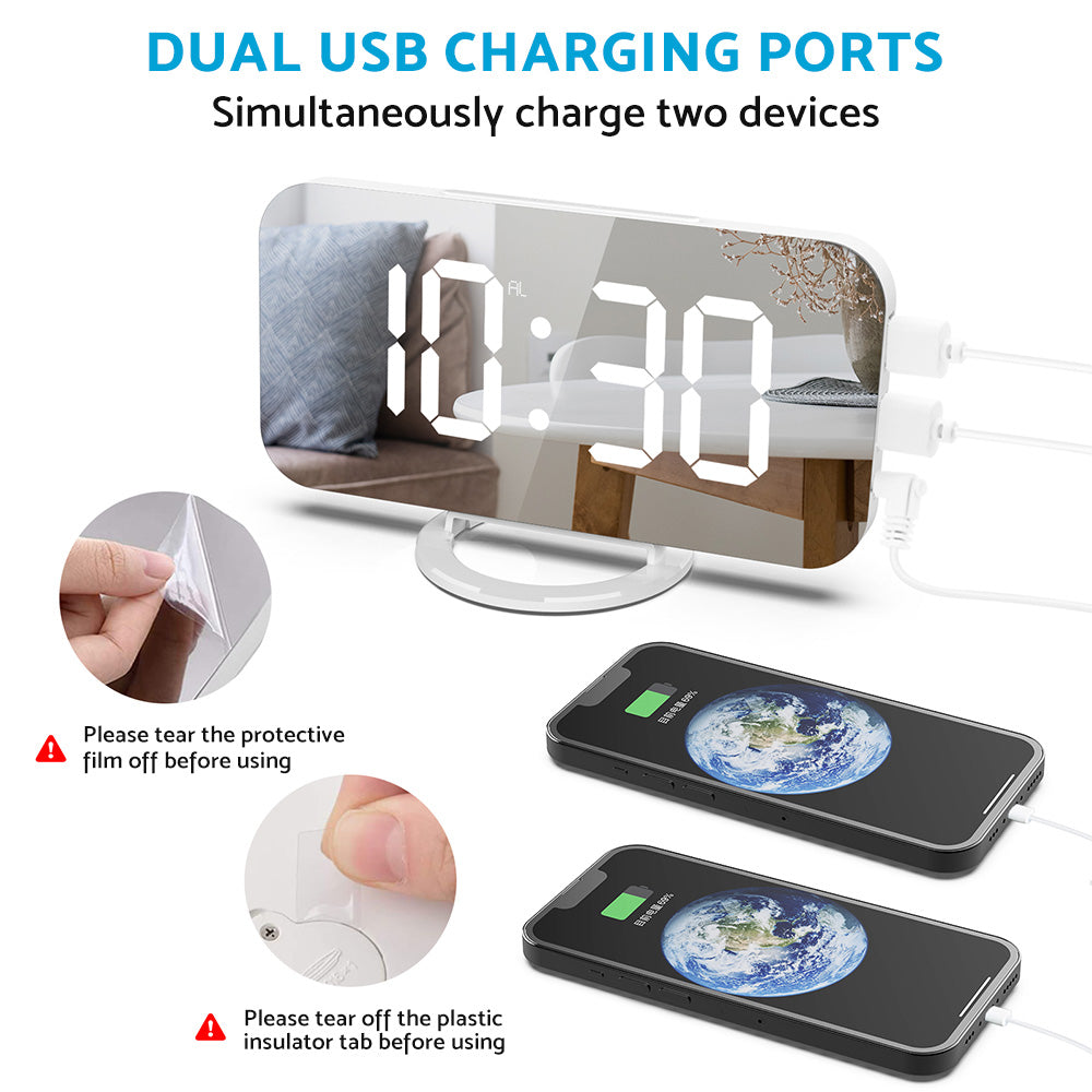 Digital Alarm Clock with Mirror LED Display Suitable For Wall & Bedroom, Snooze Function, Dim Mode.