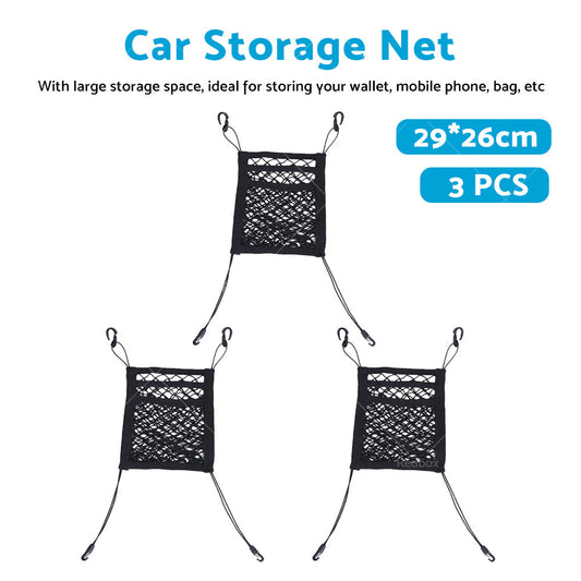 3x Car & Truck Seat Mesh Storage Net Bag Organizer Suitable For Multi-Pocket Use