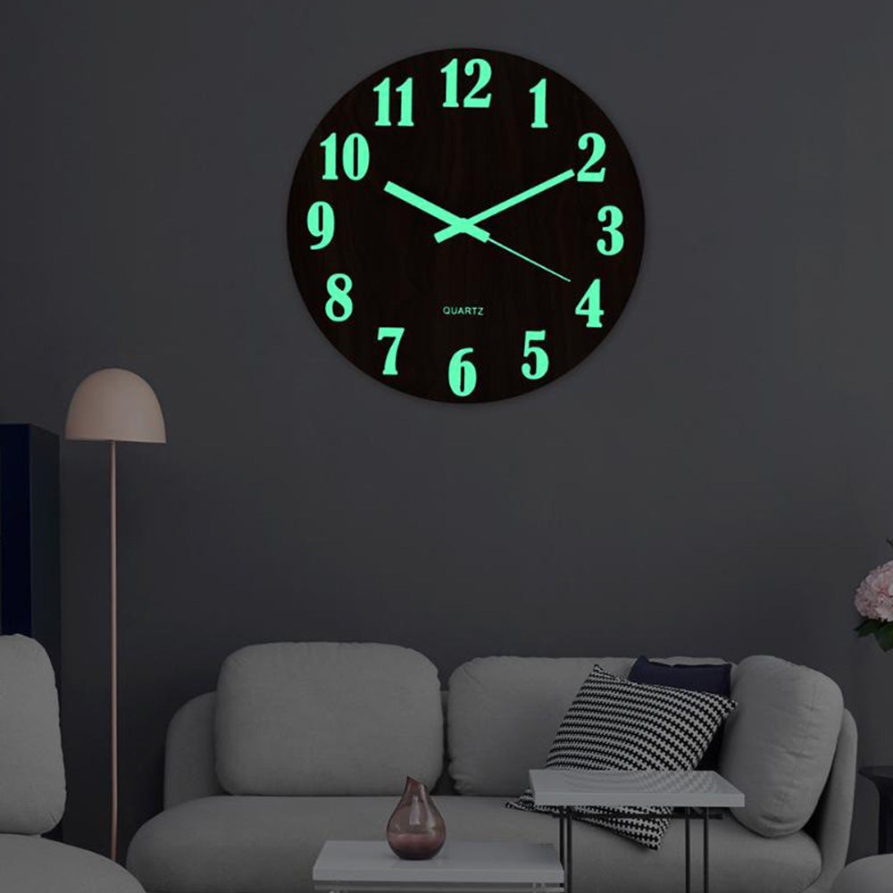 12'' Luminous Wall Clock Glow In The Dark Silent Quartz Indoor Home Modern Clock.