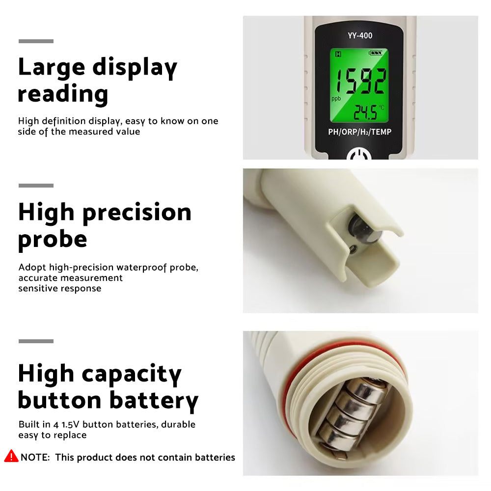Portable 4 In 1 Hydrogen-Rich Test Pen PH ORP TEMP Water Quality Meter Tester.