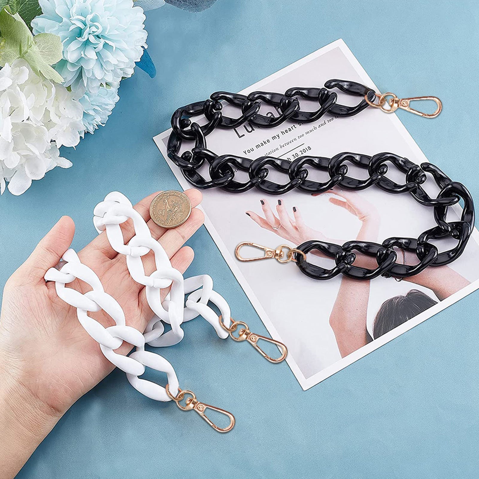2PCS Resin Purse Chain Handle Acrylic Bag Strap Detachable Purse Clutches Handle.