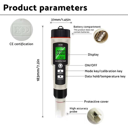 Portable 4 In 1 Hydrogen-Rich Test Pen PH ORP TEMP Water Quality Meter Tester.