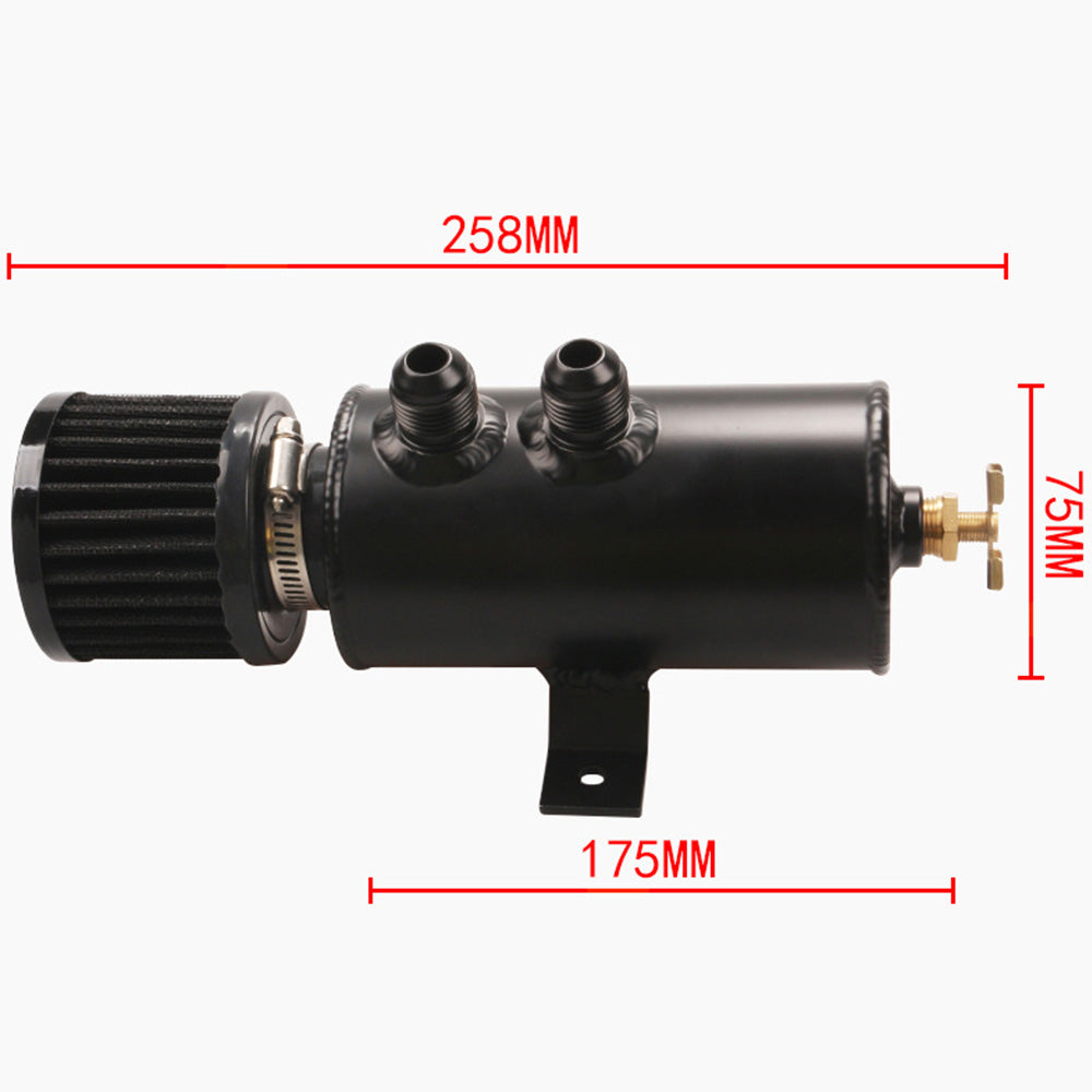Aluminium Baffled Engine Oil Catch Can 0. 75L 2 Port AN10  3M Hose Fitting Kit.