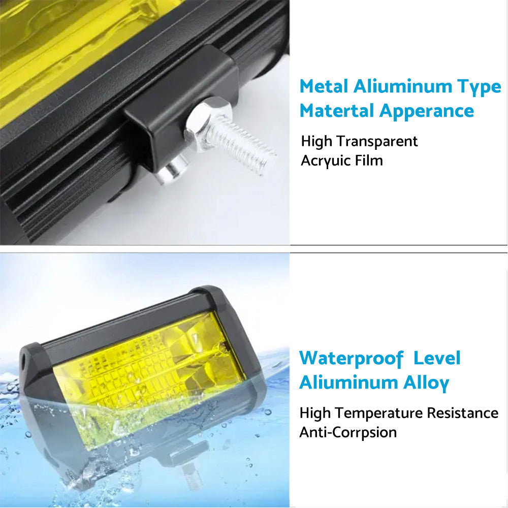 2x 5inch Flood LED Light Bar Offroad Work Driving Fog Lamp Yellow Cree Spread.