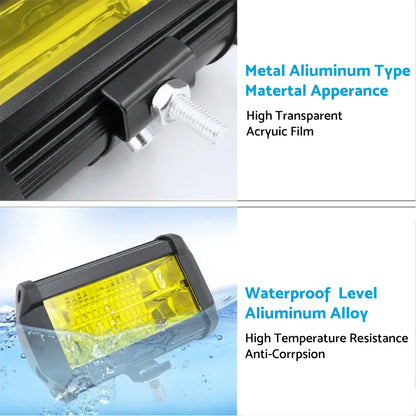 2x 5inch Flood LED Light Bar Offroad Work Driving Fog Lamp Yellow Cree Spread.