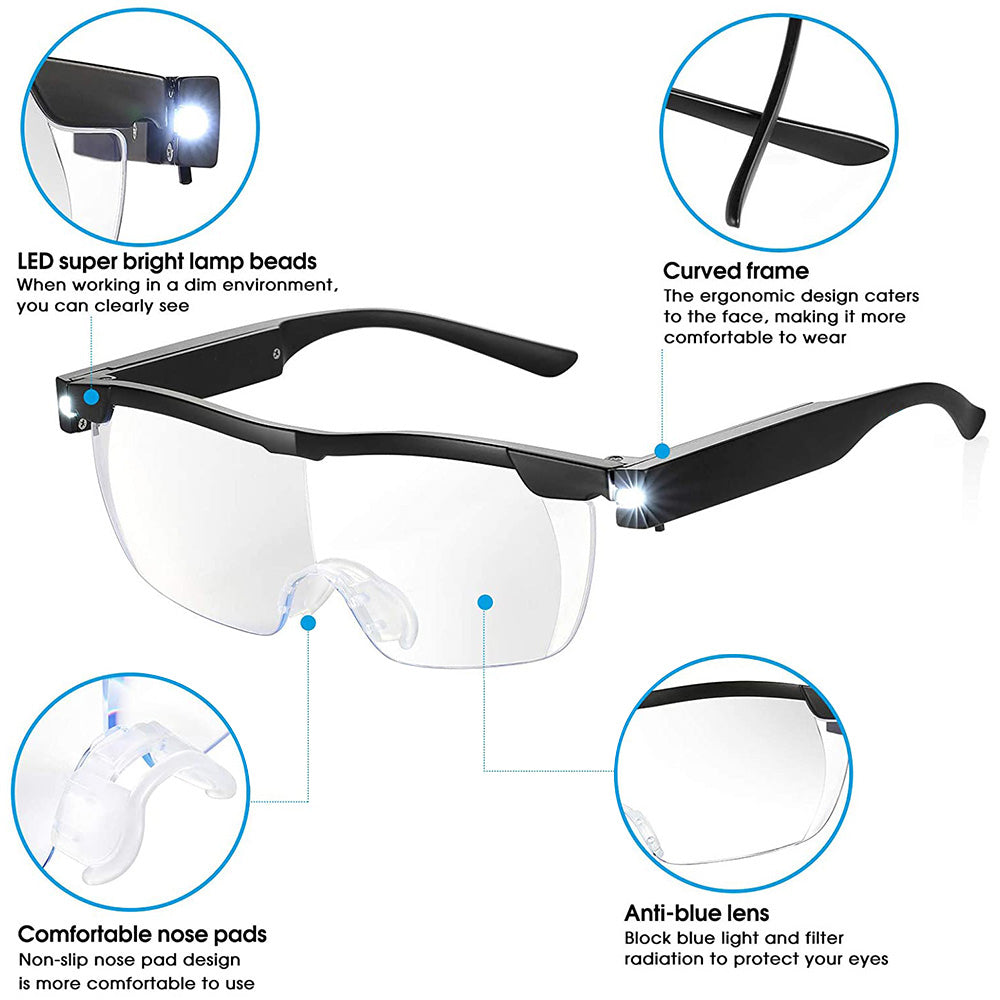 Unisex Magnifying Glasses Loupes 180percent HD Vision Magnifier With LED Lighting Lamp.