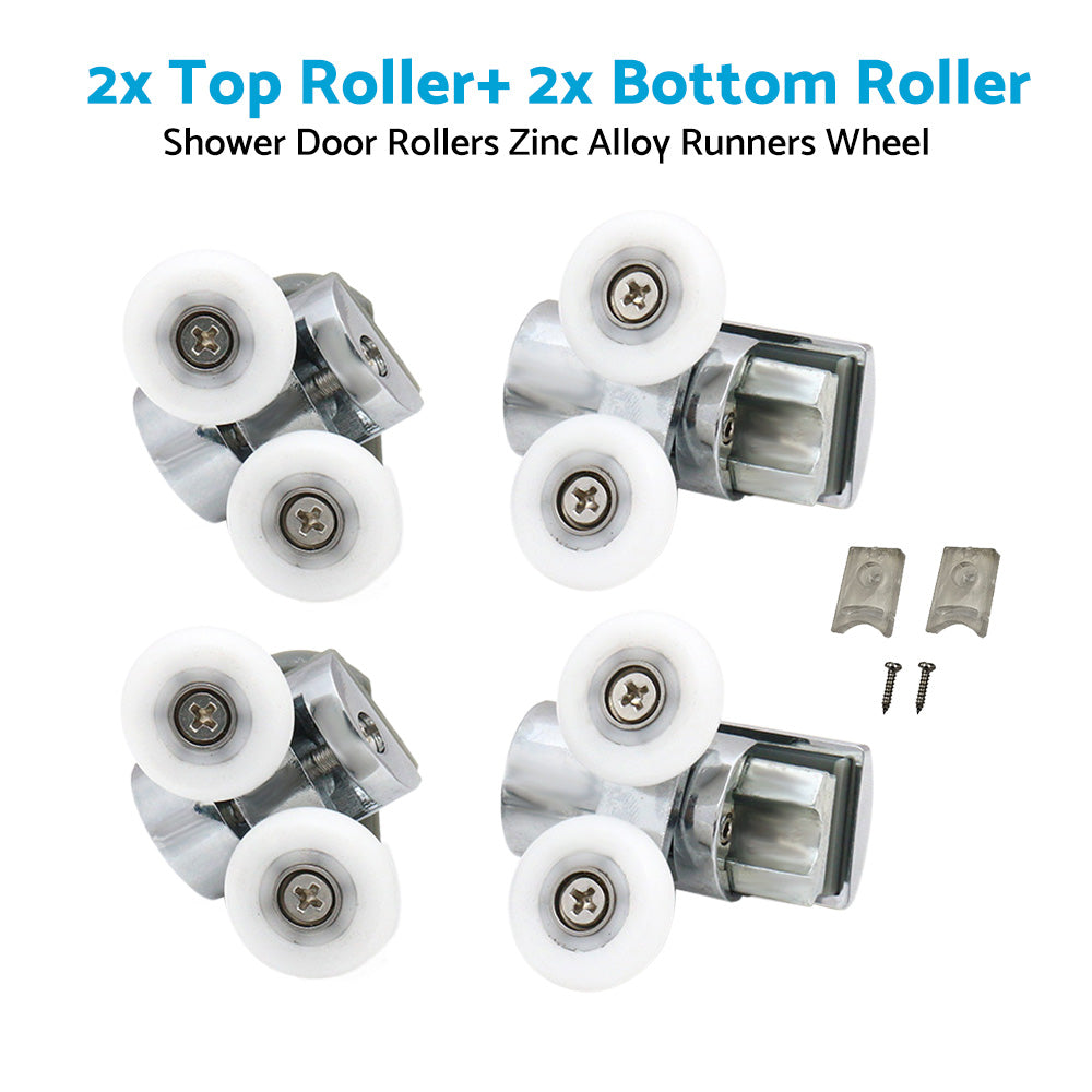 Shower Door Roller 4x Zinc Alloy Twin Top & Bottom Runners Wheel 23mm Suitable F