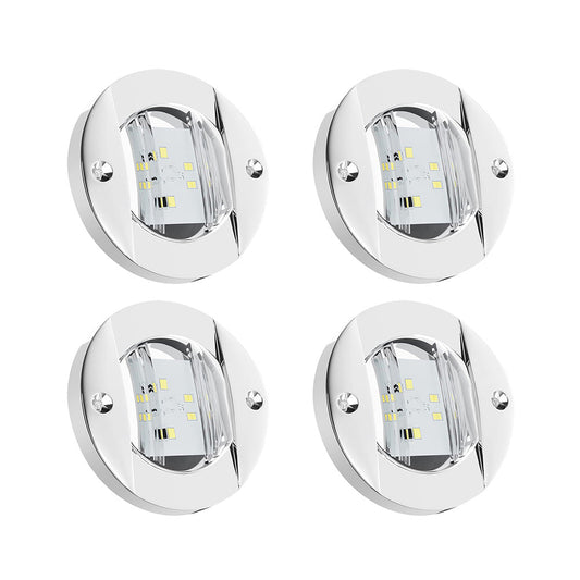 4x Round LED Marine Boat Cabin & Deck Courtesy Lights Suitable For Walkway – White Stern Light