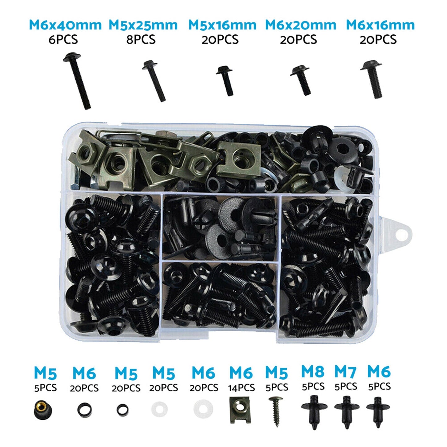 195x Motorcycle Fairing Bolts & Body Screws Suitable For Kawasaki, Ducati & Honda