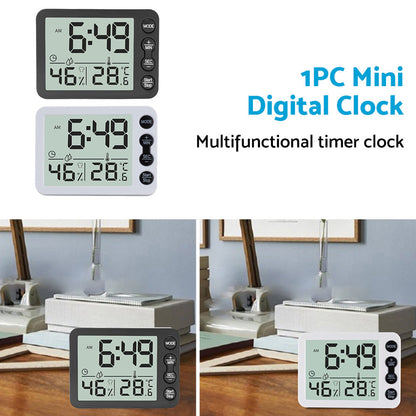 Small Mini Digital Clock with Temperature Display Suitable For Travel, LCD LED, Alarm, Battery Operated ¨C Black & White.