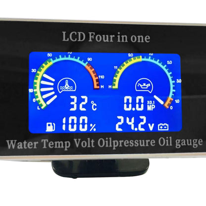 4-in-1 Car LCD Digital Gauge Suitable for Oil Pressure Voltage Water Temperature