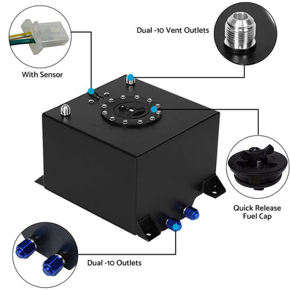 20 Gallon 80 Litre Black Aluminum Fuel Cell With Sending Unit Suitable for Unive