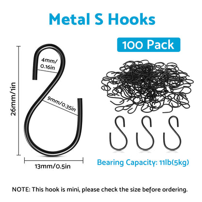 S Shaped Hooks Small Metal for Hanging Plants Mini Ornament Hooks Black Hangers.