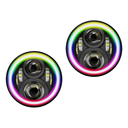 RGB Halo 7-Inch LED Projector Headlights Hi/Lo Beam DRL Suitable For Jeep GQ