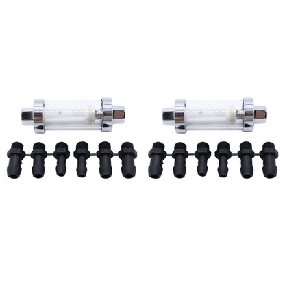 2x Reusable Washable Chrome Glass Inline Fuel Filter Suitable For 1/4 Inch, 5/16 Inch & 3/8 Inch Fuel Lines