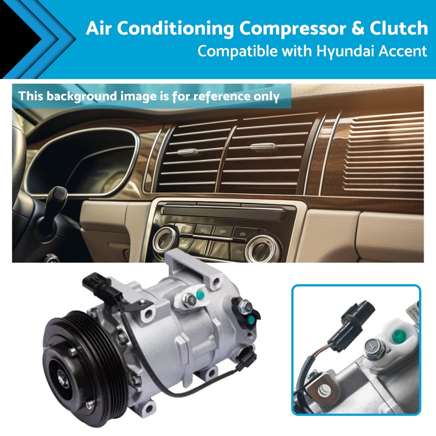 Air Conditioning Compressor  and  Clutch Suitable for Hyundai Accent 14-19 1. 4L.