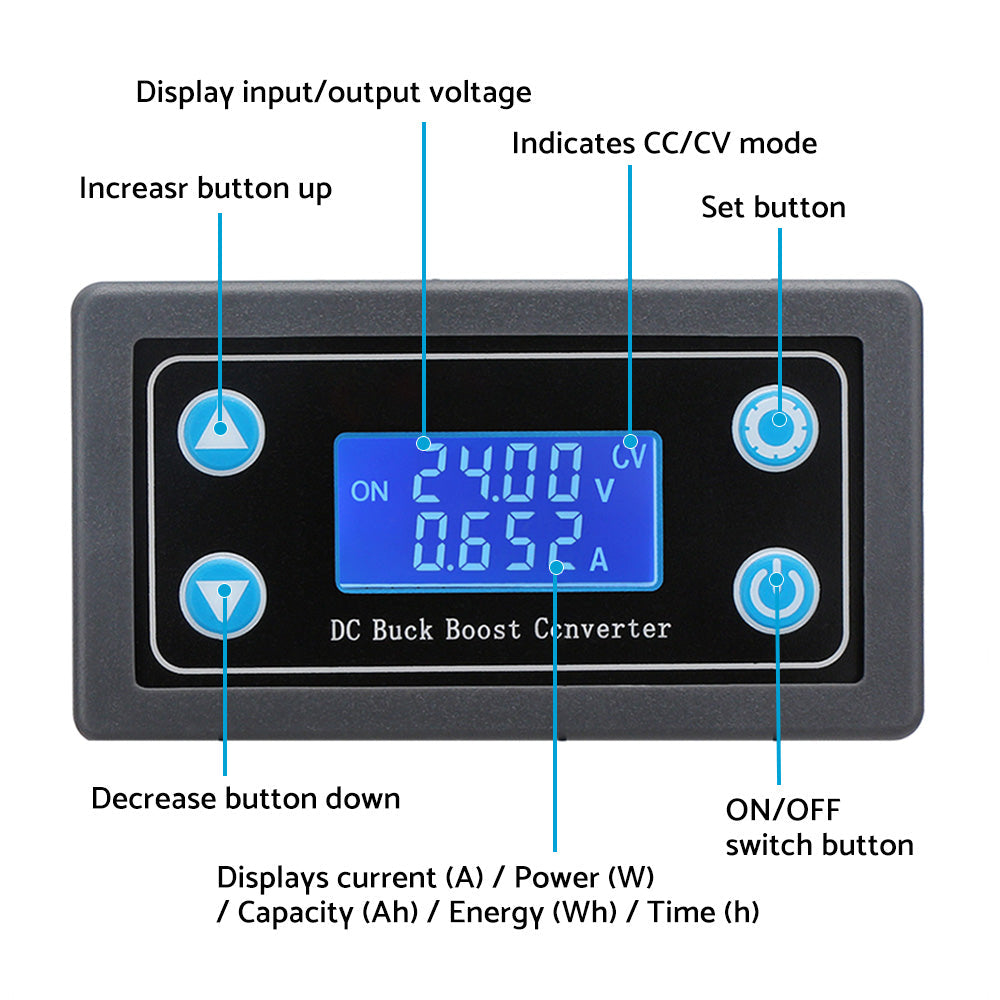 Buck Boost Converter Power Supply Module DC 5-30V LCD Adjustable Auto DC-DC AU.