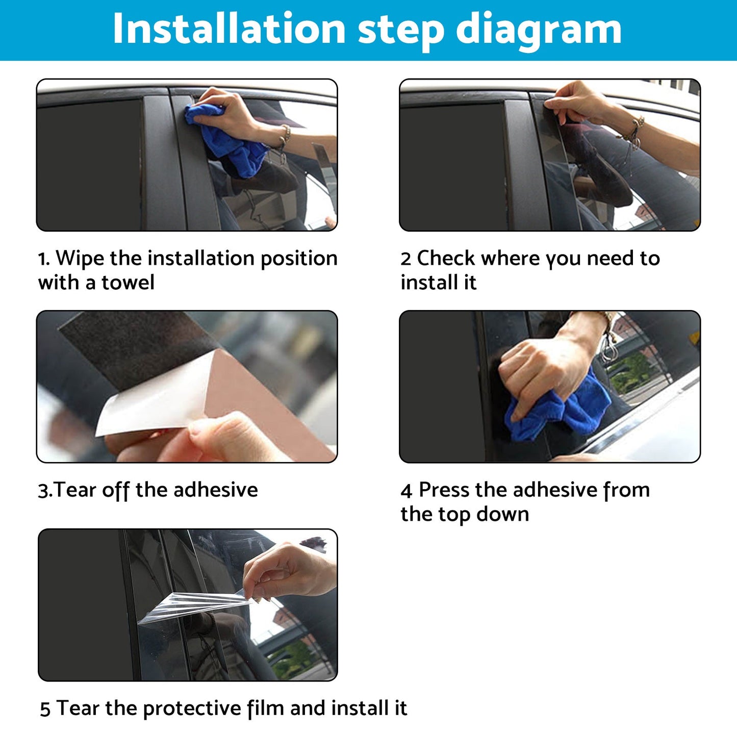 6x Black Window Trim Covers Suitable For Honda CR-V 2.4L 2007-2011