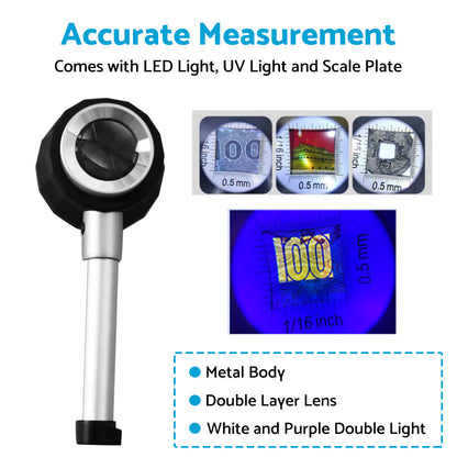 Hand Held 45x Magnifying Glass Jewellery Magnifier Loupe with Scale 3 Led Lights.