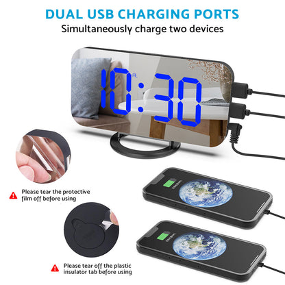 Digital Alarm Clock with Mirror LED Display Suitable For Wall & Bedroom, Snooze Function, Dim Mode.