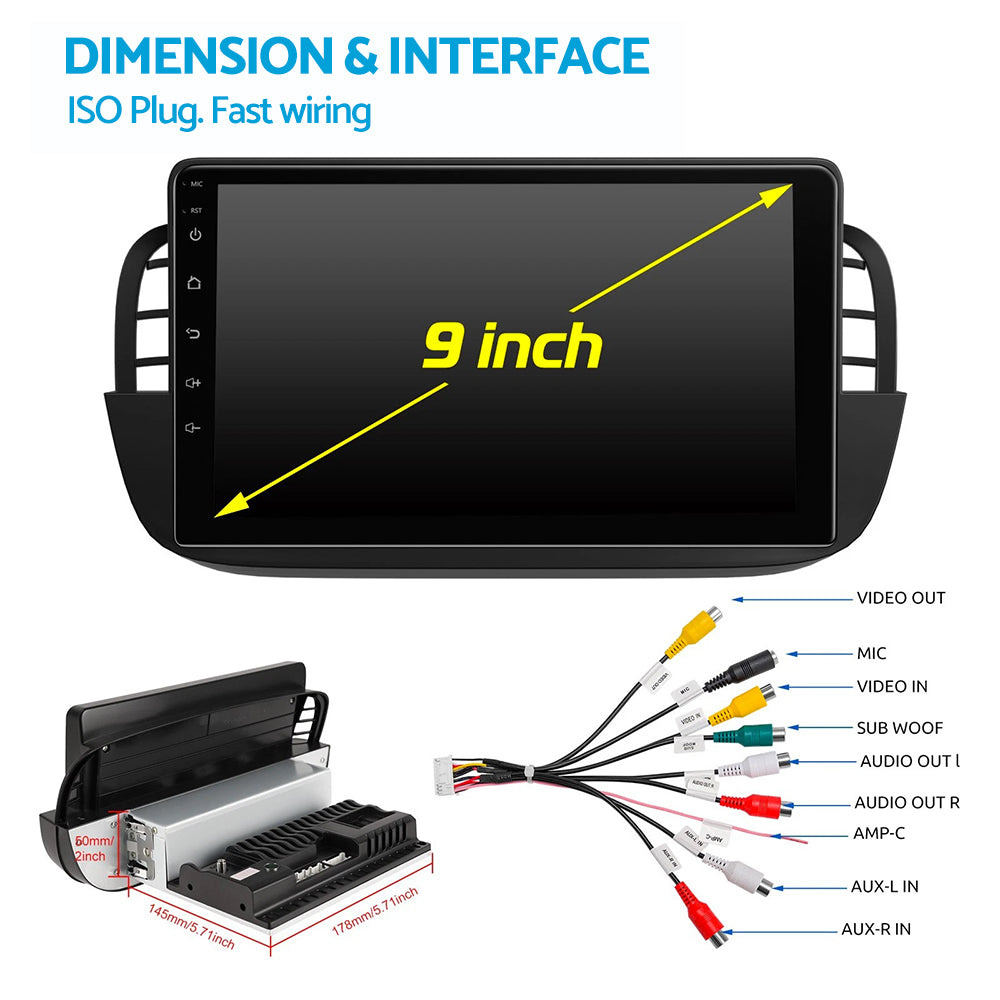 Android 15 Car Stereo 2+64GB Suitable for Fiat 500 2007–2015 CarPlay GPS WIFI.
