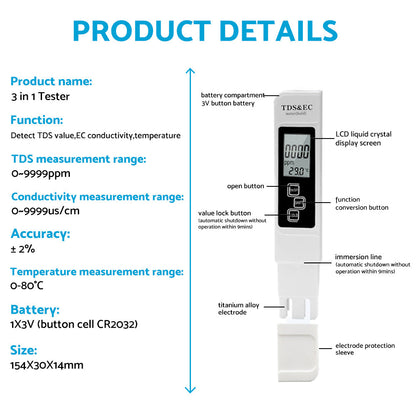 PH Meter TDS PPM Meter Soild PH Tester 3 in 1 for Home Water and Garden Soil Use.