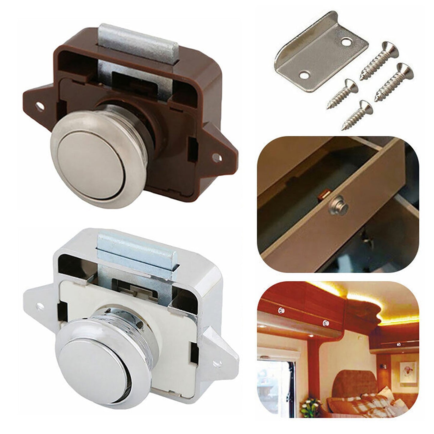 Push Button Latch Knob Catch Lock Suitable For RV Drawer Cupboard Door Caravan Cabinet