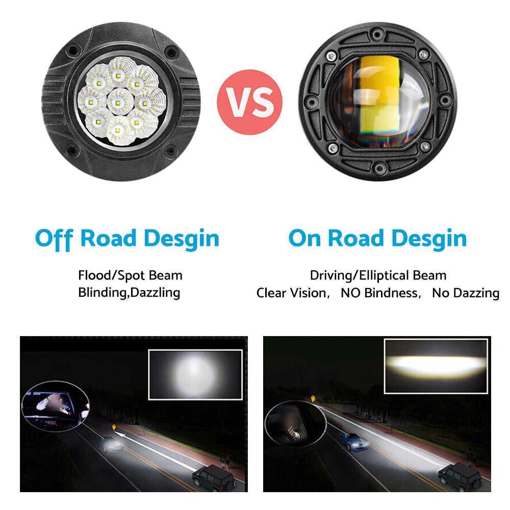 2x 3inch Flush Mount LED Work Light Bar Reverse Fog Lamp 4WD White Yellow 8D Len.