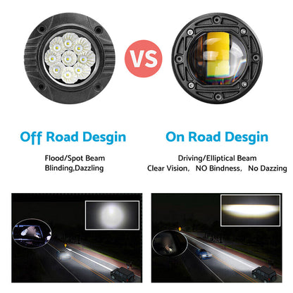 2x 3inch Flush Mount LED Work Light Bar Reverse Fog Lamp 4WD White Yellow 8D Len.