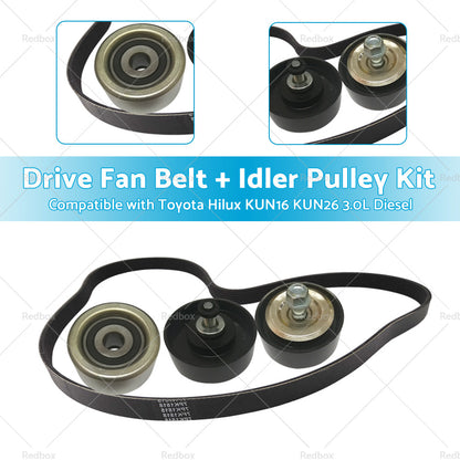 Drive Fan Belt  Idler Pulley Kit Compatible with Hilux 3. 0L Diesel 1KD-FTV KUN16 KUN26.