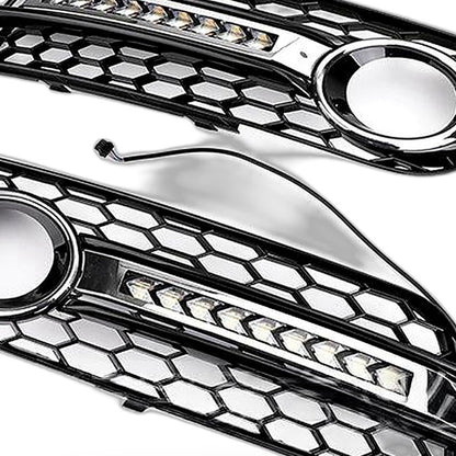 LED Flow Daytime Running Light Yellow Turn Signal Mesh Fog Light Frame for 09-11 - XQ1