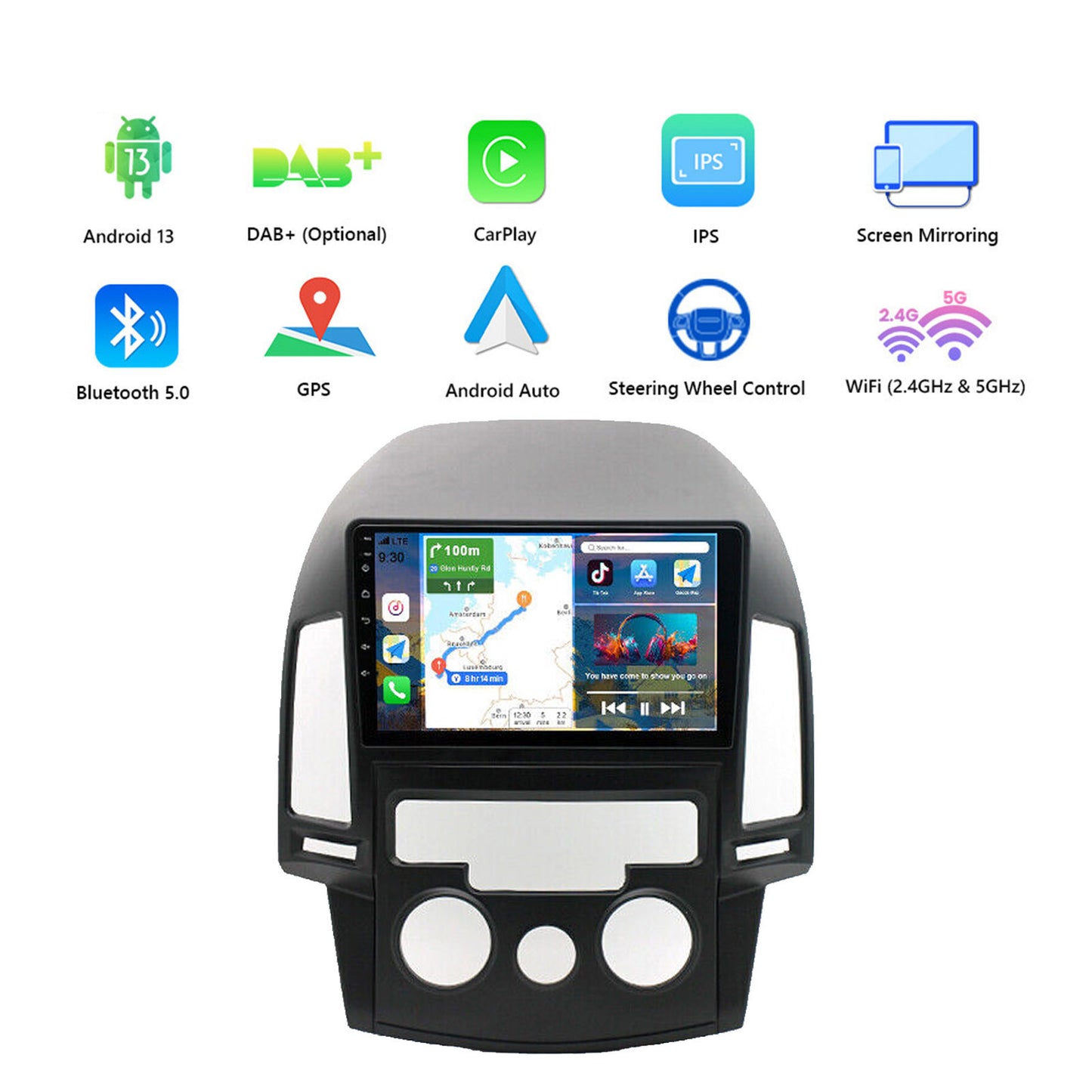In-Dash Units Android 13 Stereo GPS CarPlay Suitable for Hyundai i30