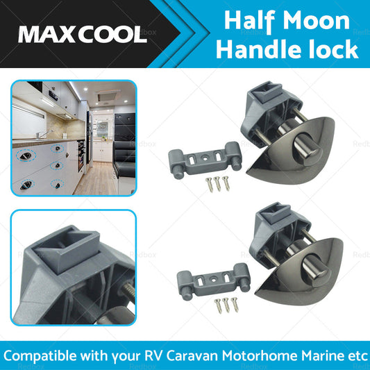 2x Zinc Alloy Half Moon Handle Push Lock Knob For Camper RV Kitchen Cabin Black.