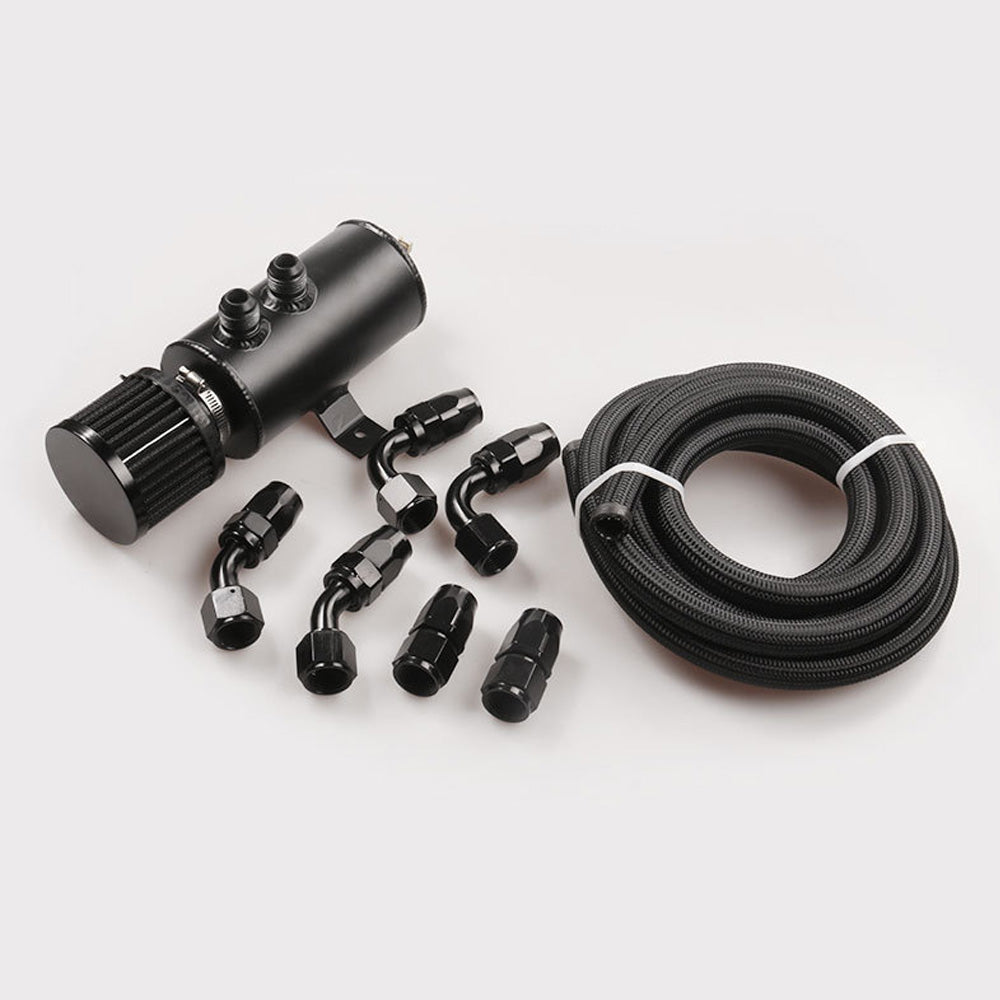 Aluminium Baffled Engine Oil Catch Can 0. 75L 2 Port AN10  3M Hose Fitting Kit.