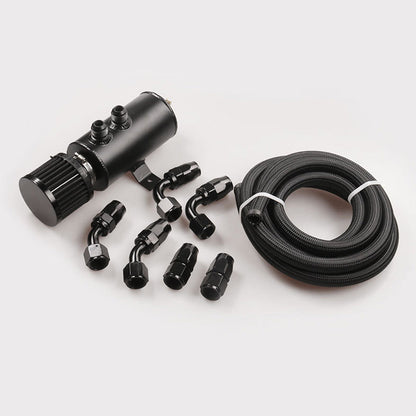 Aluminium Baffled Engine Oil Catch Can 0. 75L 2 Port AN10  3M Hose Fitting Kit.