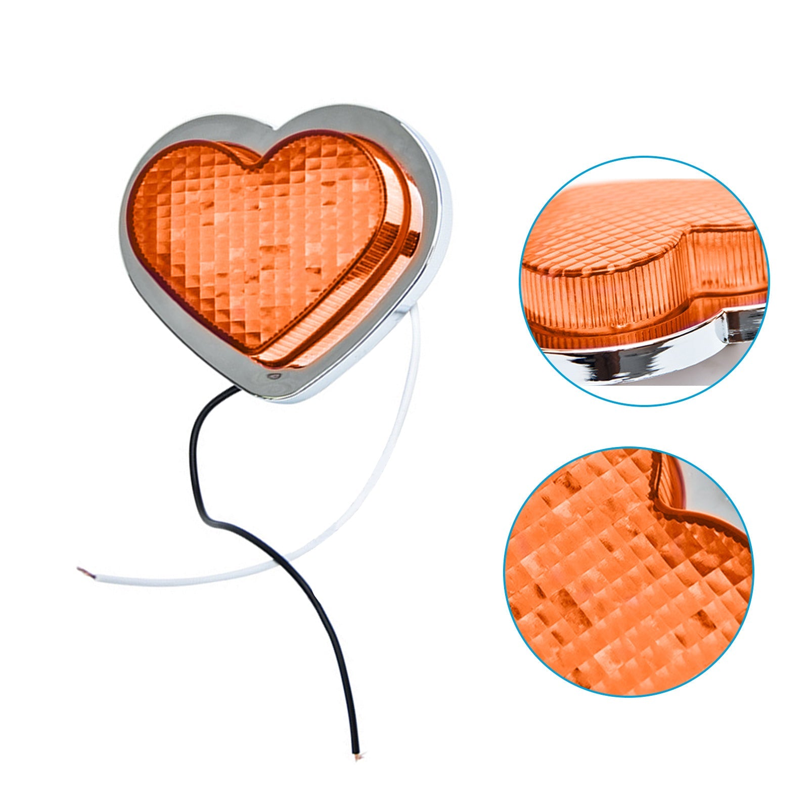 Heart Pair 12V LED Side Marker Indicators Clear Flash Amber.