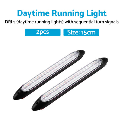 2x 15cm DRL LED Strip Lights Daytime Running Sequential Turn Signal Lamp.