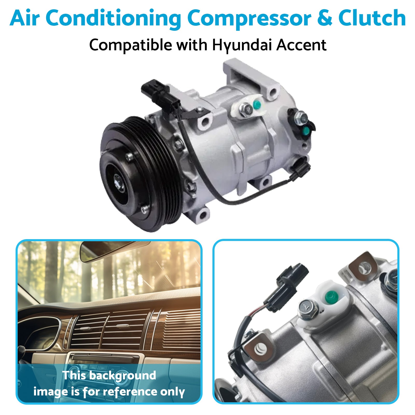 Air Conditioning Compressor  and  Clutch Suitable for Hyundai Accent 14-19 1. 4L.