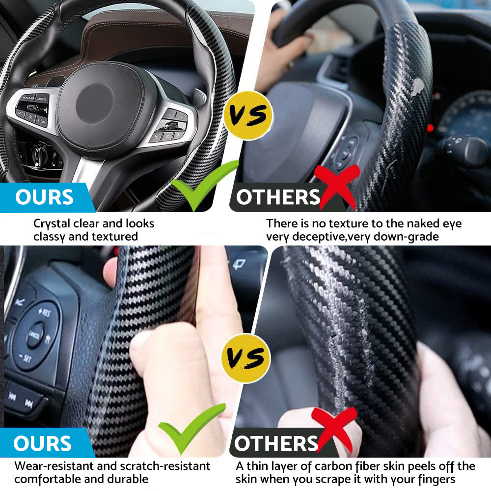 2x Black Carbon Fiber Steering Wheel Booster Non-Slip Cover Trim Accessories.