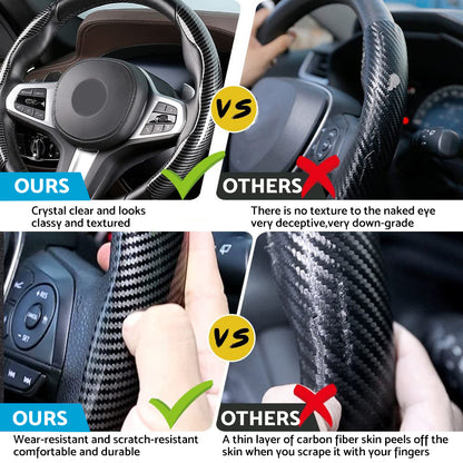 2x Black Carbon Fiber Steering Wheel Booster Non-Slip Cover Trim Accessories.