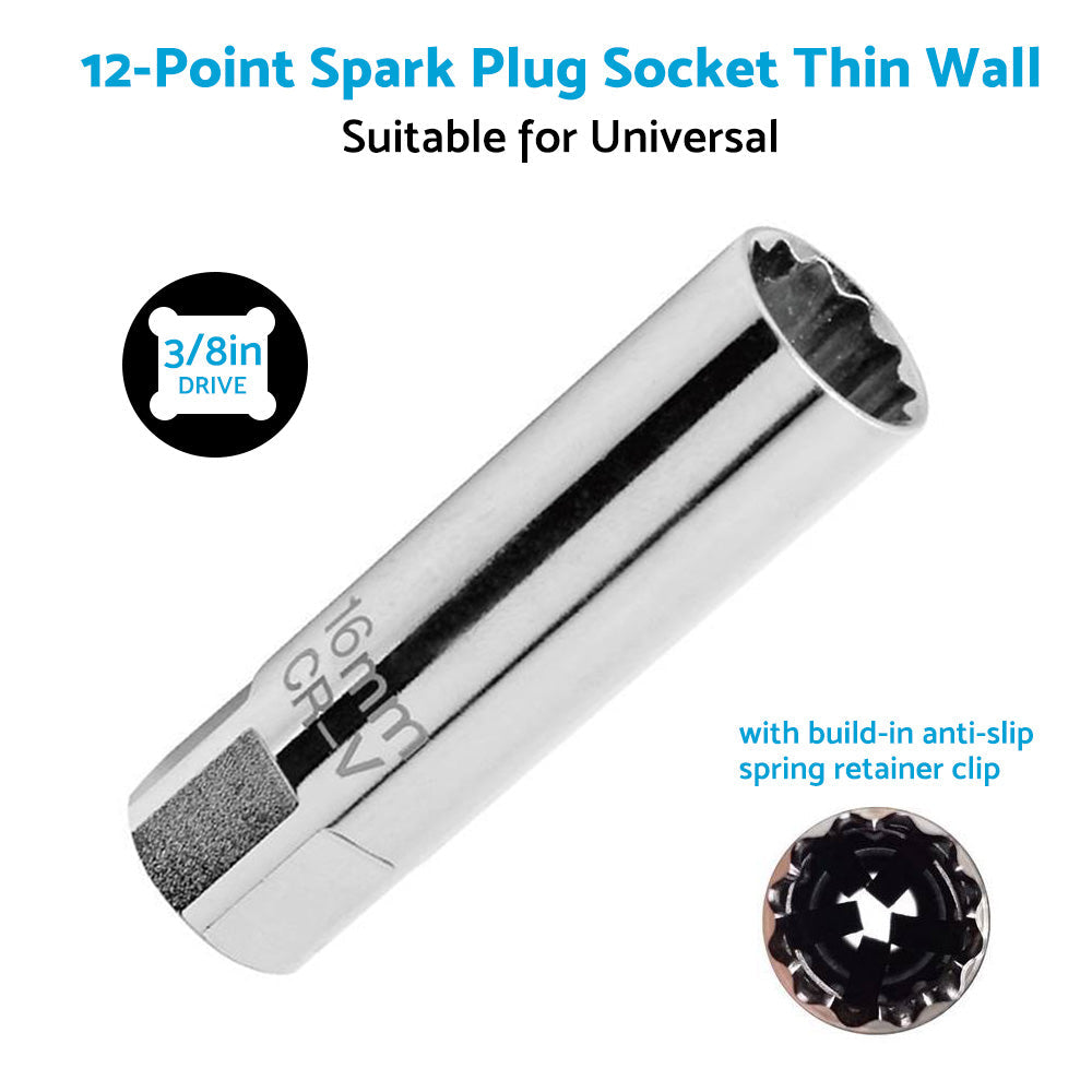 12 Point 14mm/16mm Spark Plug Socket Deep Thin Wall Removal 3/8  Drive Auto Car