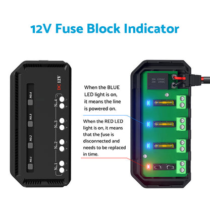 12V 20A Fuse Relay Box Kit With LED Indicator 4-Way Circuit 70cm Wiring Harness