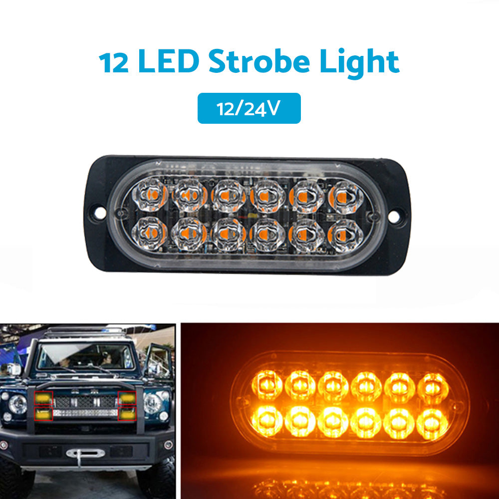 12 LED Strobe Light Emergency Warning Beacon White Amber 12V/24V