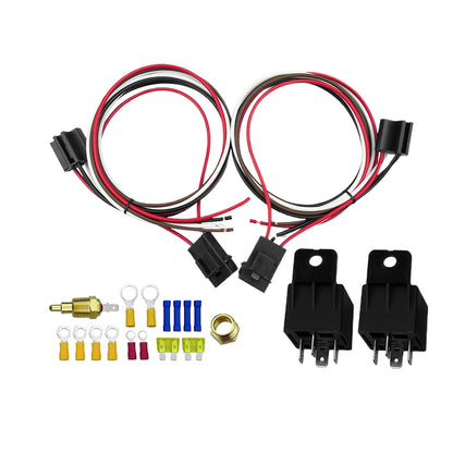 Dual Electric Fan Relay Sensor Kit with 12V Thermostat Switch 175-185¡«F 40Amp Suitable For Universal Cars